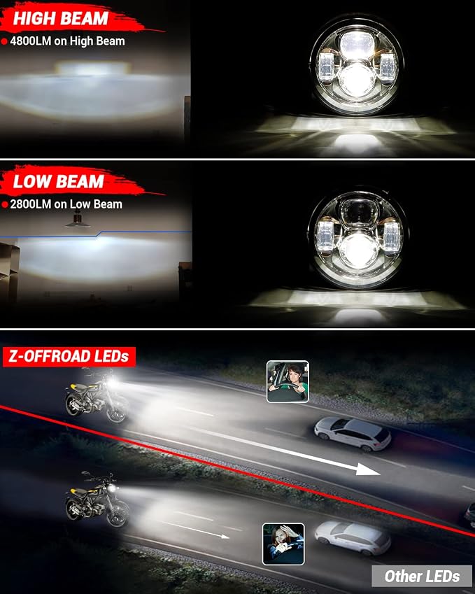 Z-OFFROAD New 7 Inch Motorcycle LED Headlight 4.5" Fog Passing Lights, DOT Kit Compatible with Harley Davidson Road King Electra Glide Ultra Classic Heritage Softail Fat Boy Street Glide, Black