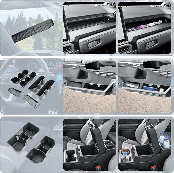 BIBIBO 9Pack 2025 2026 Tacoma Center Central Cup Holder Insert Organizer for 2024 2025 2026 Toyota Tacoma Trucks Cup Holder + Co-Pilot Console Organizer Anti-Slip Tray+ Door Side Storage Box