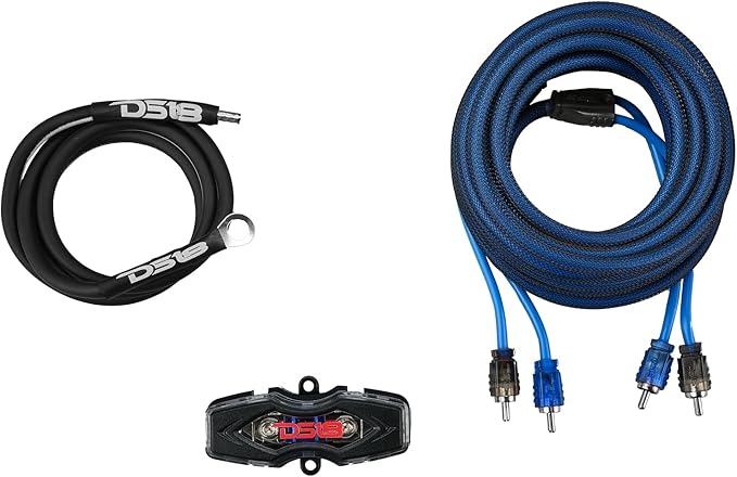 DS18 AKIT8.BL 8-GA Amplifier Installation Wiring Kit - Up to 840W Max, ANL Fuse Holder with 60A, Speaker & RCA Cables, CCA Amplifier Wiring Kit, Ultra Flex Wire, Amp Wire Kit 8 Gauge - Blue