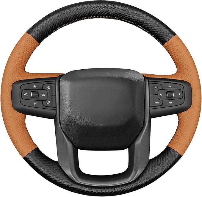 MEWANT Hand Stitch Car Steering Wheel Protector Wrap Cover for GMC Sierra 1500 2019-2023 / Sierra 1500 Limited 2022 / Sierra 2500 2020-2024 / Sierra 3500 2020-2024 / Yukon (XL) 2021-2023 Accessories