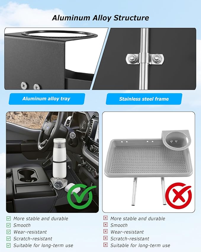 Front Center Console Organizer Headrest Tray Compatible with Ford F150 F250 F350 F450 F550 F650 2011-2025, Truck Center Console Cup Holder Coin Organizer Storage Accessories, Jump Seat Only