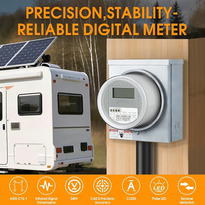 240V 3 Wire Digital Electric KWH Meter, RV Watt Hour Energy Meter, Power Consumption Monitor for RV Trailer, Camper & Home Electrical System (240, Volts (AC))