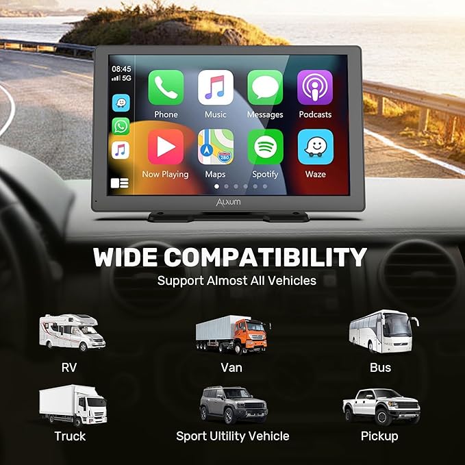Wireless Apple Carplay Screen for Car, 9" HD Touchscreen Portable Car Stereo with Android Auto, Backup Camera, Mirror Link, GPS Navigation, Voice Control, AUX - Compatible with All Vehicles