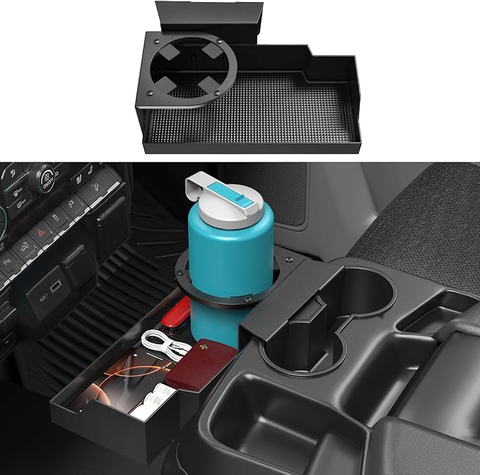 Metal Jump Seat Front Hanging Organizer Box with Cup Holder Compatible with 2019-2026 Chevy Silverado/GMC Sierra 1500 and 2020-2026 Chevrolet Silverado/Sierra 2500HD 3500HD Center Console
