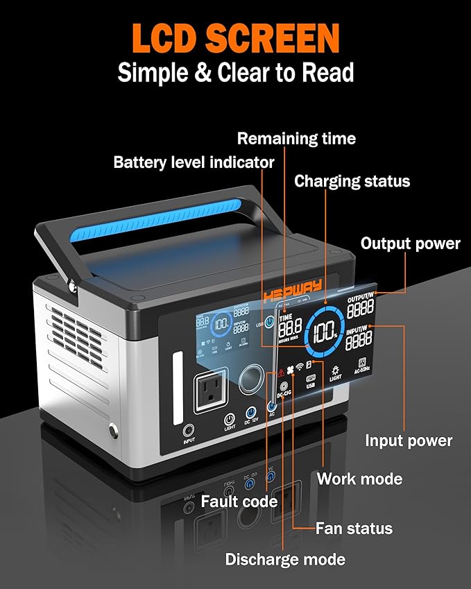 Portable Power Station 700W, 577Wh Battery Solar Generator, Power Bank 110V/ Surge 1000W Pure Sine Wave 2 AC Outlets with PD 60W USB-C Fast Charging for CPAP Camping, Hurricane Emergency, RVs