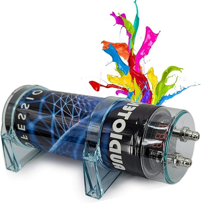 AUDIOTEK 3.5 Farad Round Capacitor, 12 Volts, 3500 Watts, Digital Voltage Display, Chrome Plated Battery Post, Car Audio Capacitor