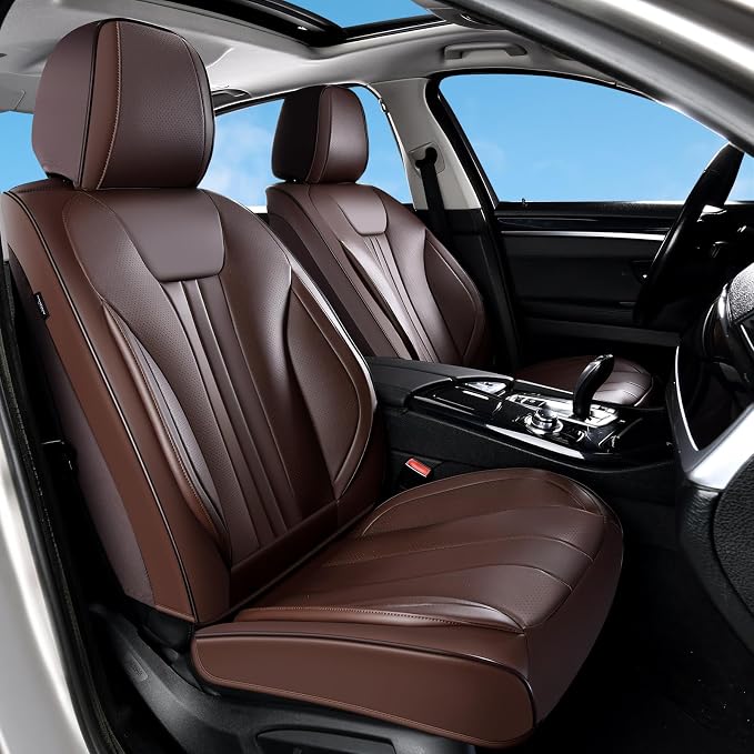 Huidasource Waterproof Faux Leather Car Seat Covers, Universal Fit for Most Cars, SUVs & Trucks, Airbag Friendly, Easy Installation, Scratch Proof for Family Travel, Coffee