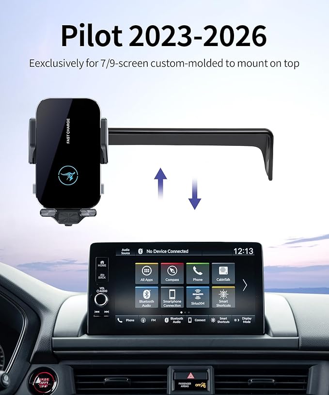 15W Wireless Fast Charger for 2023-2026 Honda Pilot Accessories 7/9 inch Screen Fixed Clip, Interior Decoration Mobile Phone Mount, 360° Rotation, Vehicle-Specific Custom Mount