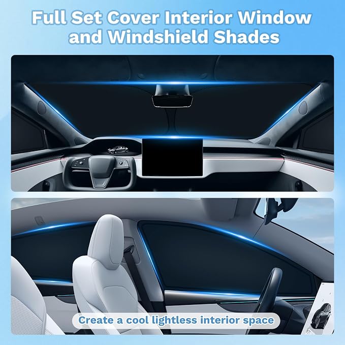 KUST Car Window Shades for Tesla Model 3 2018-2025 2026 Windshield Sun Shade Side Window Cover UV Block Privacy Protection Accessories for Camping Blackout Rear Back Full Set 7PCS