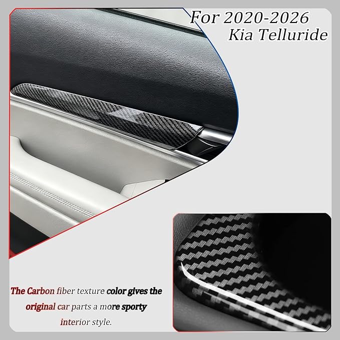 Door Panel Cover, for Kia Telluride 2020 2021 2022 2023 2024 2025 2026, Interior Door Handle Trim Overlay - Carbon Fiber Pattern Protective Accessories