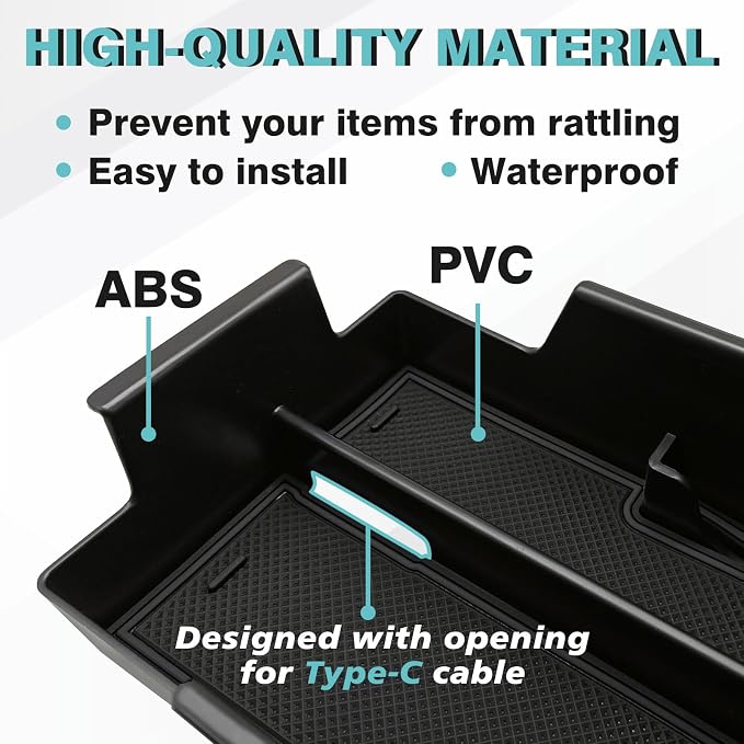 BestEvMod Center Console Organizer Tray Compatible with Chevy Blazer EV 2026 2025 2024 2023 Interior Accessories Armrest Storage Box ABS Material with PVC Trim & Removable Coin Holder (Black)
