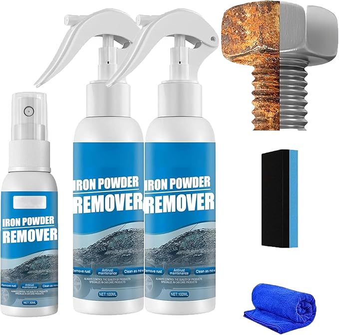 Iron Powder Remover Spray, Multi-Functional Quick-Acting Rust Removal Spray, Portable Rust Remover Sprays for Metal, Fast-Acting Formula & Easy Application for Vehicles, Tools (3pcs-1)
