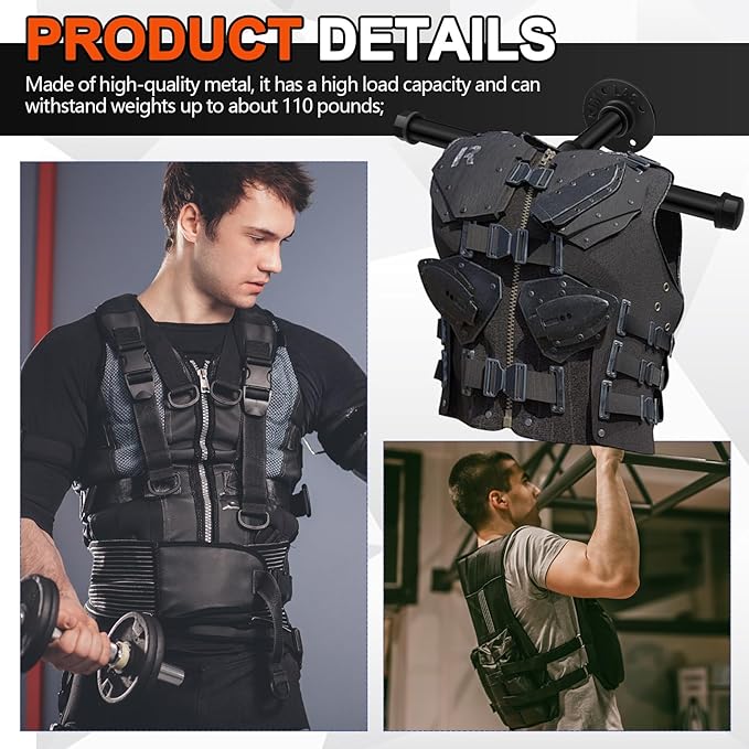 Yaocom Weight Vest Hanger Wall Mount Heavy Duty Tactical Gear Police Vest Holder Motorcycle Helmet Rack Stand for Gym Home Garage Train Armor Breastplate Backpack Organizers
