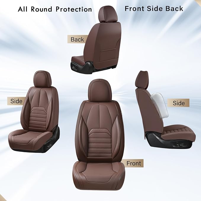 Car Seat Covers Full Set, Brown Seat Covers for Cars, Automotive Seat Covers, Waterproof Nappa Leather Front Seats and Back Car Seat Protector, Universal Fit for Most Cars SUV Trucks