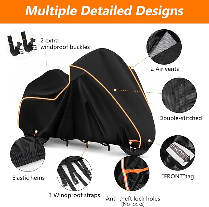 420D Motorcycle Cover for Trike Models Freewheeler, Tri Glide Ultra and CVO Version, Outdoor Bike Cover Windproof Heavy Duty Waterproof Protection(with Antenna Openings&Exhaust Heat Insulation)