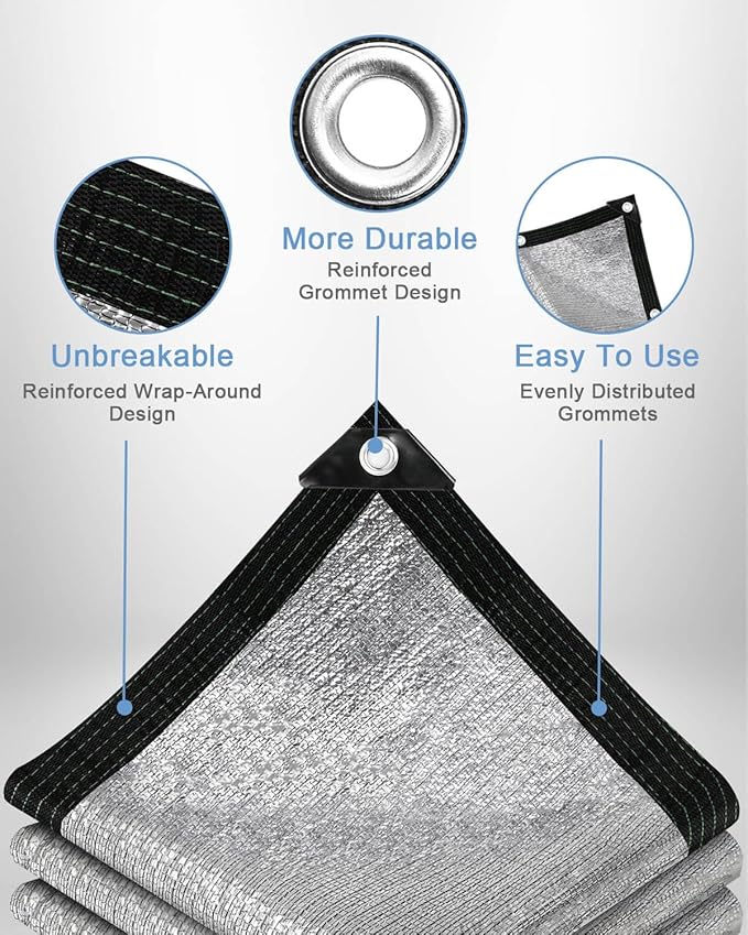 vensovo 95% Aluminum Shade Cloth - Reflective Aluminium Shade Netting Sun Shade Cover with Grommets for Cars, Dogs, Outdoor, RV, Patio (8x12FT)