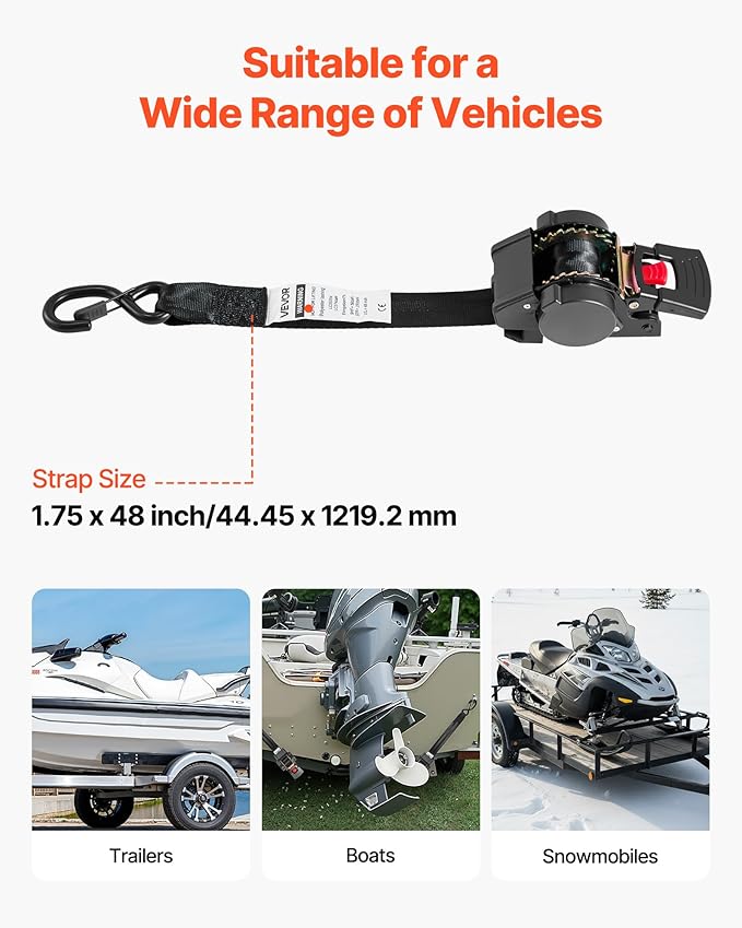 VEVOR Wheel Chock Tie-Down Kit, Fixed Trailer Tie Down Strap, Car Tie Down Kit with S-Hook, Break Strength 1649 lbs & Working Load 550 lbs Motorcycle System for Trailers, Boats, Snowmobiles