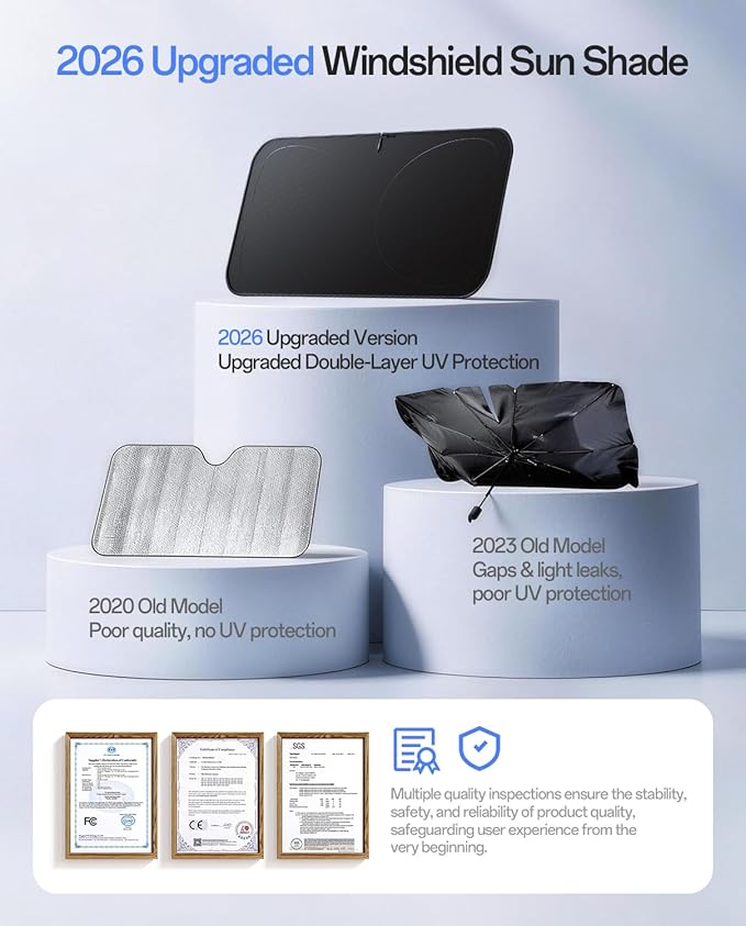 Windshield Sun Shade for Sedans, SUVs & Trucks, Fit for Toyota, Chevr, Honda, Ford & More | Multi-Layer UV Block & Heat Insulation | Keeps Car Cool & Protects Interior, S(59" L x 29" W)