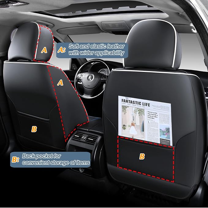 2-Seater Car Seat Covers Full Set Waterproof and Breathable Nappa Leather, Fit for Front Seats of Cars, Compatible with Airbags, Car Seat Protector Covers for Most Cars - Black Blue