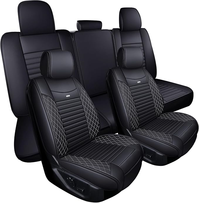 Aierxuan Seat Covers for Cars Full Set 2009-2026 Ford F150 Truck SuperCab Custom Fit 2017-2026 F250 F350 F450, Waterproof Seat Cushion for Pickup Lariat Platinum Raptor (Full Set, Black-White)