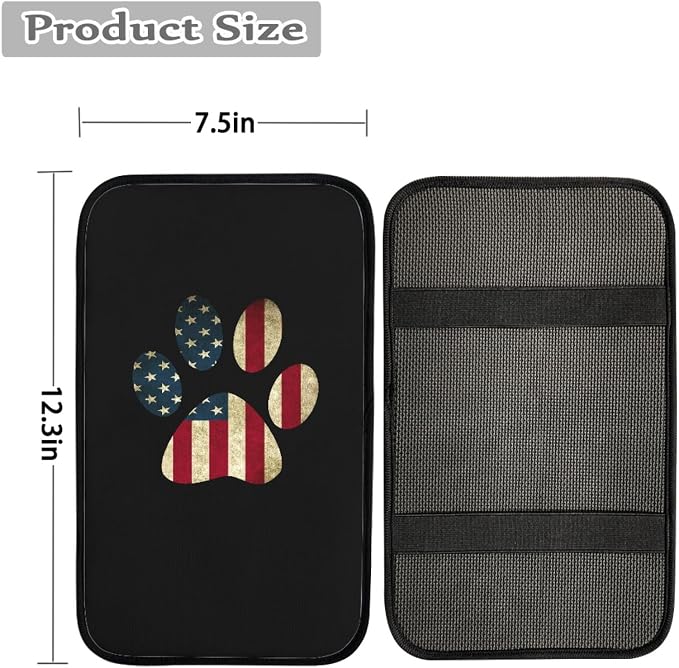 Howilath American Flag Dog Paw Printed Car Front Seat Cover Accessories 10pcs Center Console Cover and Flower Steering Wheel Covers for Women Men