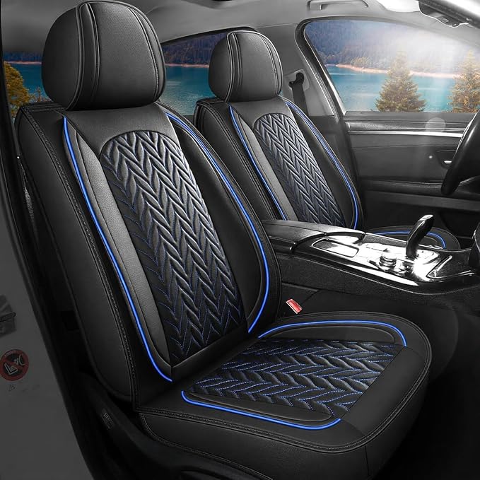 SCITOO Truck Seat Covers,Waterproof F150 Seat Covers Faux Leather Car Seat Protector Automotive Seat Cover Fits for 2015-2024 Ford F150 F250 F350 (Full Set,Black and Blue) | Leather Car Seat Covers，Airbag-compatible,Detachable design, easy to install &...