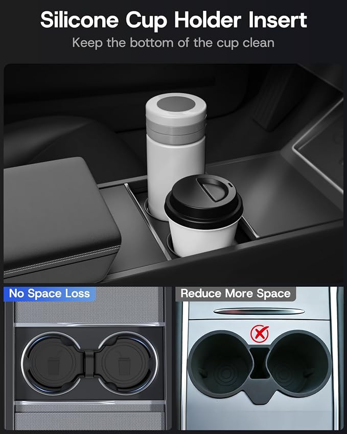 Center Console Organizer Tray for Tesla Model 3 Highland 2024-2026 & Model Y Juniper (Premium & Performance), 8PCS - PC Material & Silent Silicone Sunglasses Holder Armrest Hidden Storage Box