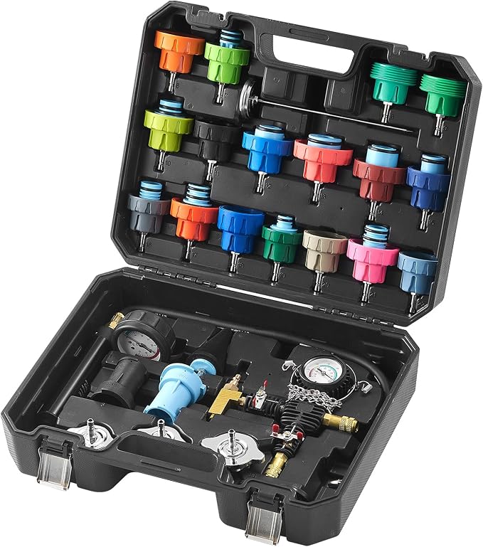 VEVOR 28 pcs Universal Radiator Pressure Tester Kit, Coolant Pressure Tester Kit with Manual Pump and Color-Coded Test Caps, Coolant Vacuum Refill kit for Cars Motorcycles Trucks Cooling System