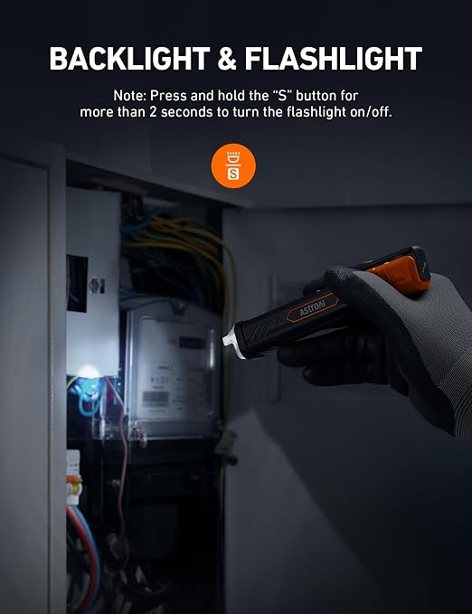 AstroAI VTS1000H Voltage Tester with Screwdriver, Non-Contact Electrical Tester, Dual Range AC 12V/70V-1000V, Live Wire Test, Wire Breakpoint Finder, Audible Alarm, LCD Percentage Display, Orange