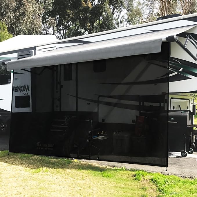 Shadeidea RV Awning Sun Shade Screen - 9' X 14' 5'' (Fit for 15' Awning) Mesh Sunshade for Motorhome Camping Trailer Awning Shadescreen UV Sunblocker Canopy Sunscreen - 3 Year Warranty (Black)