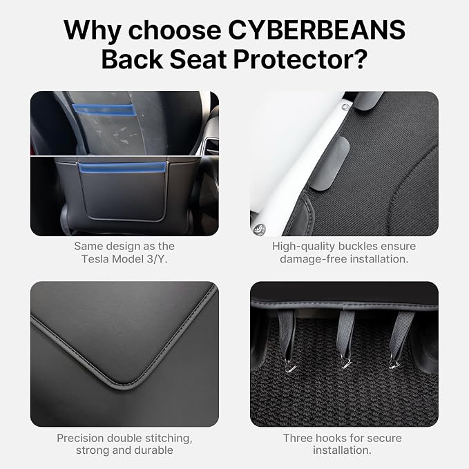 2Pcs for Tesla Model 3/Y 2017-2026 Juniper/Highland(Not for Standard), Leather Seat Back Kick Protectors Accessories, Kids Mats Waterproof Pet Covers