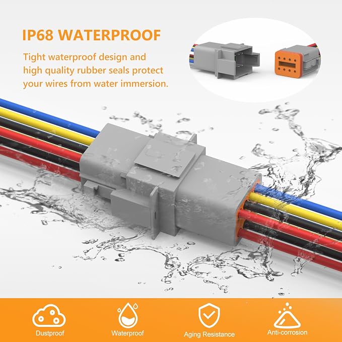 Newdeli Deutsch 8 Pin Connector Kit Waterproof Electrical Connector 16 AWG Male and Female Automotive Wire Connectors for Car Truck Boat, Dt Connector 2 Sets