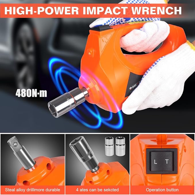 3-in-1 Electric Hydraulic Car Jack Kit – The Ultimate CarJack Electric for Effortless Tire Changing, Robust 5 Ton 12V Jack with LED & Impact Wrench, Designed for Cars, SUVs, and Trucks