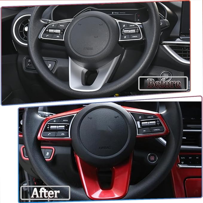 MUXEE 3Pcs Steering Wheel Cover Trims Interior Decaration Sticker for Kia Forte Cerato K3 2019 2020 2021 2022 2023 2024 - ABS Wine red Sport Interior Accessories(NOT FIT GT and GT Line Models)
