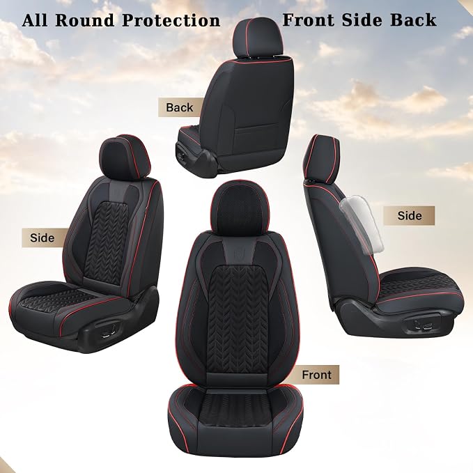 Coverado Seat Covers Full Set, Seat Covers for Cars, Car Seat Covers Winter, Breathable Faux Leather Car Seat Protector Car Seat Cushion, Black Car Seat Covers Universal Fit for Most Cars SUVs Trucks