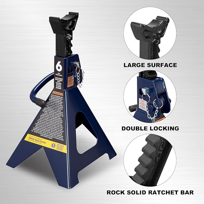 Big RED AT46002AUR Torin Double Locking Steel Jack Stands, 2 Pack, 6 Ton (12,000 lb), Blue
