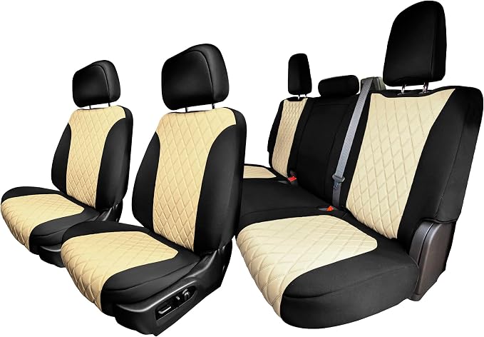 FH Group Custom Fit Car Seat Covers Specifically Made for 2019-2023 GMC Sierra 1500 2500HD 3500HD SLE | Base - Ultraflex Neoprene Water Resistant Automotive Seat Covers- Full Set Beige
