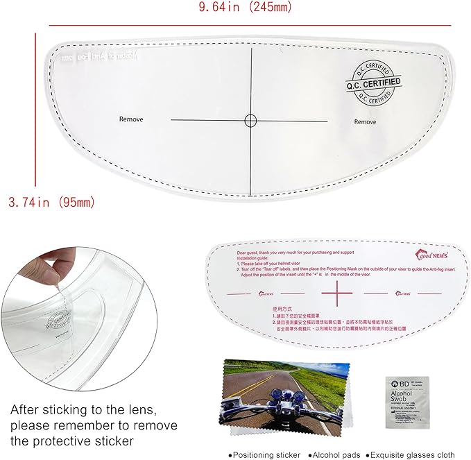 XII WY Universal Motorcycle Full Face Helmet Shield Anti Fog Film,Clear Visor Lens Insert Fog Resistant Waterproof Sticker