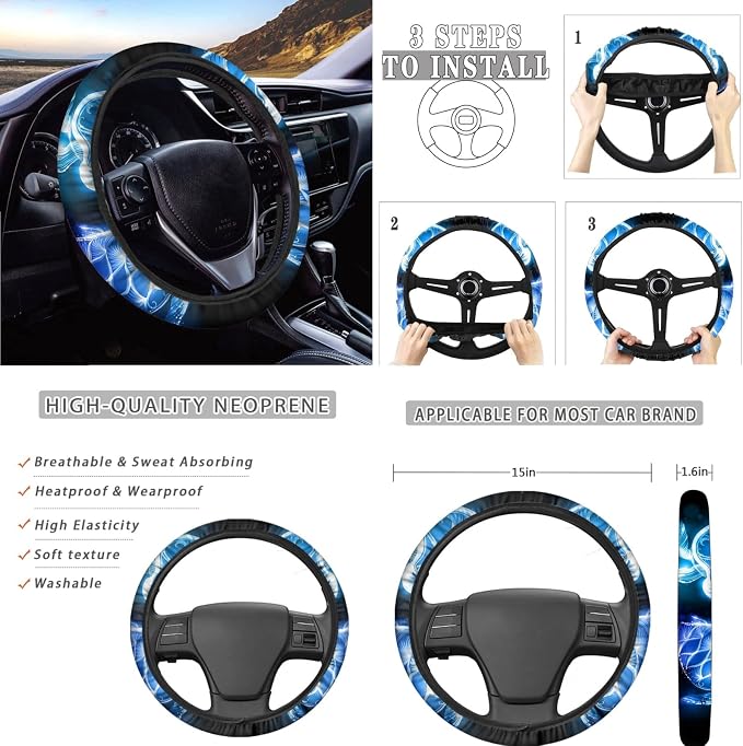 AFPANQZ 11Pack Sea Turtles Car Accessories Set Car Seat Covers Full Set with Steering Wheel Cover/Car Coaster/Handbrake Gear Shift Knob Covers/Seat Belt Shoulder Pads Auto Decoration Women Men