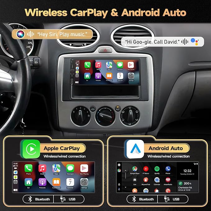 Naifay Single Din Car Stereo Wireless Apple Carplay Android Auto, 6.86 Inch Single Din Touchscreen Radio with Blueteeoth, Mirror Link, FM, EQ, SWC, Camera, Type-C Charging