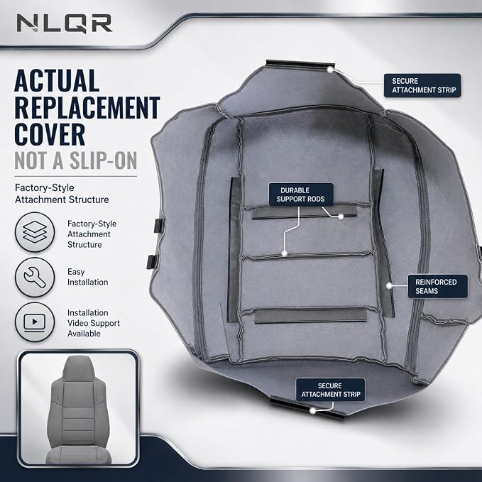NLQR 4-Piece Front Seat Cover Set fit for Ford F250 F350 F450 F550 Lariat XLT 2002-2007 & Excursion 2002-2005-Driver & Passenger Bottom & Top Lean Back Replacement Microfiber Leather Seat Covers-Gray