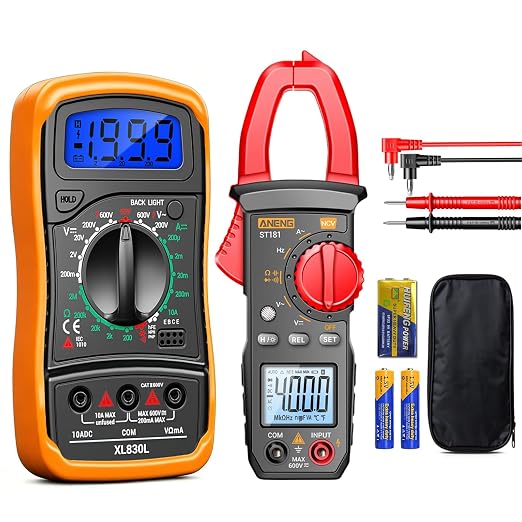 Multimeter with Clamp Meter,4000 Counts Amp Voltmeter & 2000 Counts Multi Tester,AC DC Voltage,Current,Resistance,Capacitance,NCV,Diode, Backlight LCD for Household Outlet Automotive Battery Test