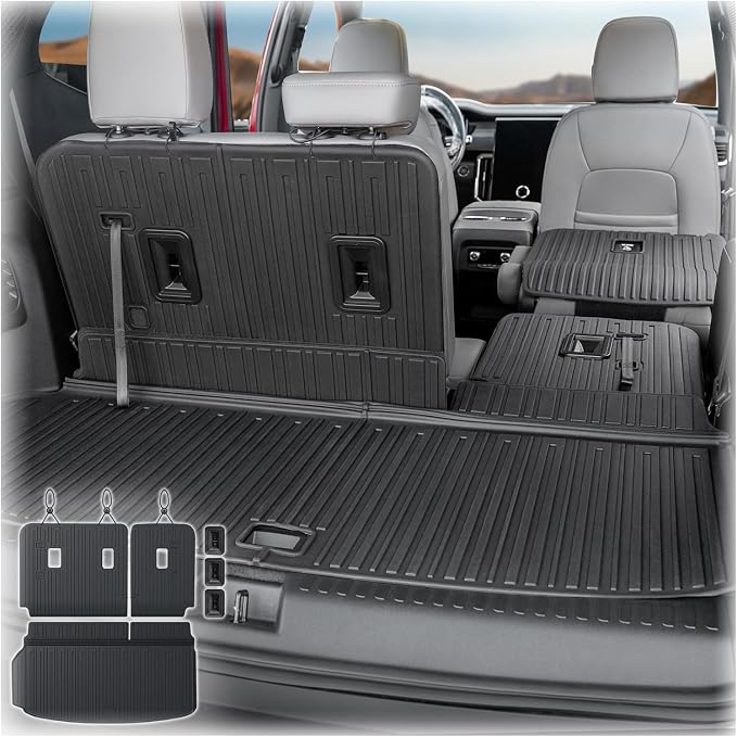 Cargo Mat Backrest Mats for 2024 2025 2026 GMC Acadia 7 Seats Car Accessories, All-Weather TPE Protector Cargo Liner Trunk Mat Seat Back Coversw
