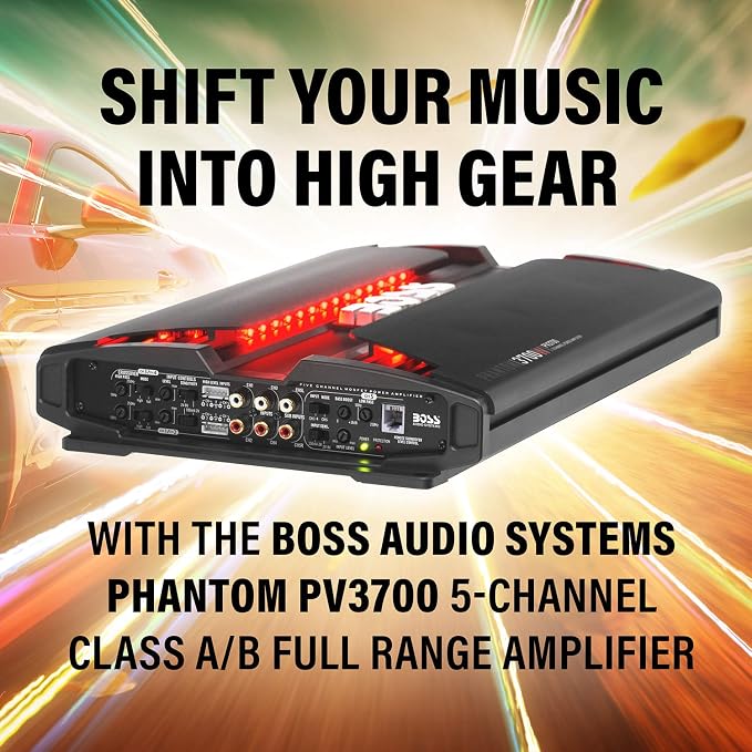 BOSS Audio Systems PV3700 5 Channel Car Stereo Amplifier – 3700 High Output, 5 Channel, 2/4 Ohm Stable, Low/High Level Inputs, High/Low Pass Crossover, Full Range, Bridgeable, for Subwoofer