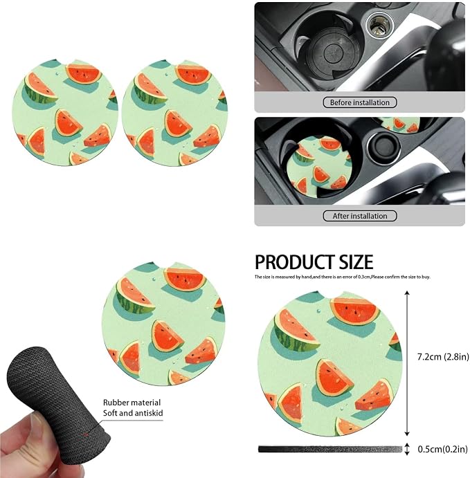 13 Piece Watercolor Slices Car Accessories Set, Breathable Summer Fruit Car Seat Protecotr with Headrest Cover Steering Wheel Cover Safety Belt Armrest Pad Cup Mat