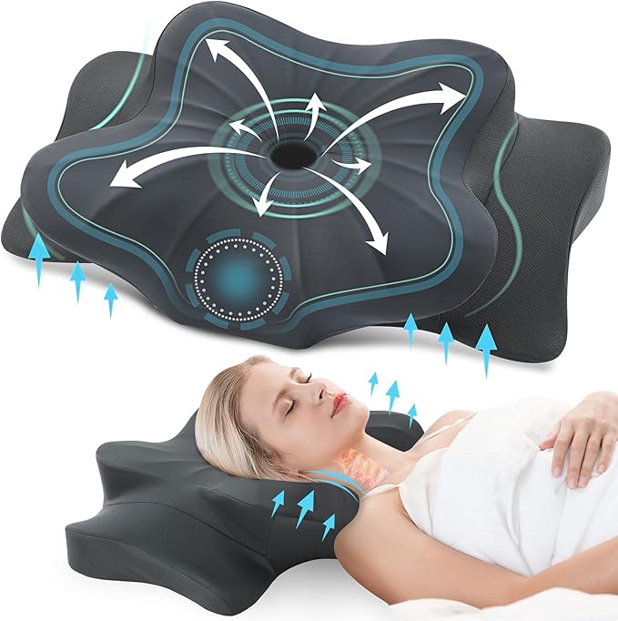 DONAMA Cervical Pillow for Neck and Shoulder Pain Relief, Cooling Contour Memory Foam Pillow, Dual-Height Ergonomic Neck Support Pillow for Side Back Stomach Sleepers with Removable Pillowcase