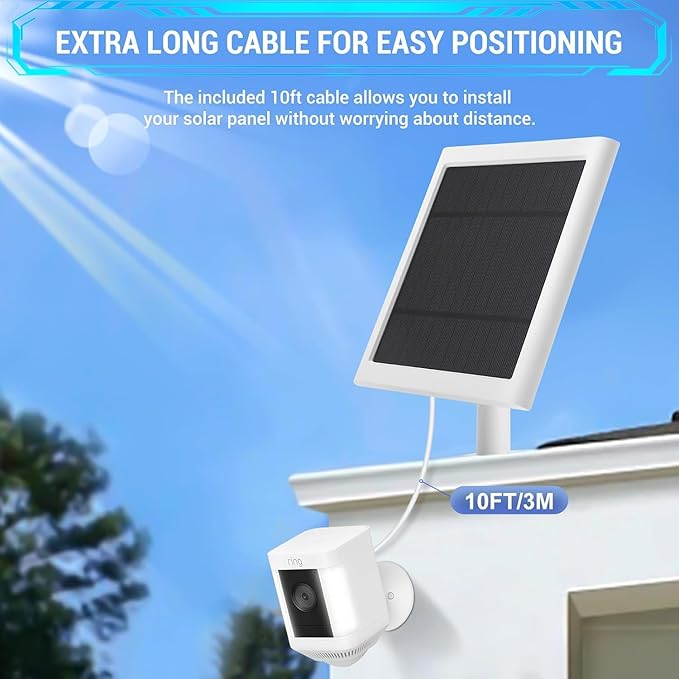IP65 Solar Panel Outdoor for Ring Cameras (White 2P) Spotlight Cam Plus/Pro Stick Up Cam/Pro Wireless Outdoor with 10FT/3M Long Cable Dustproof Waterproof