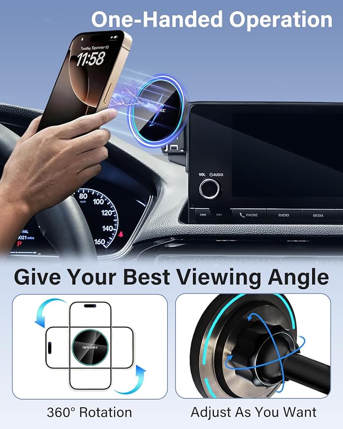 SKYLOTEC Phone Mount for Kia Sportage 2023 2024 2025 Accessories 12.3-Inch Screen Fixed Clip, Magnetic Car Phone Holder Compatible with MagSafe, Strong Magnets Fast Wireless Charger Cell Phone Base