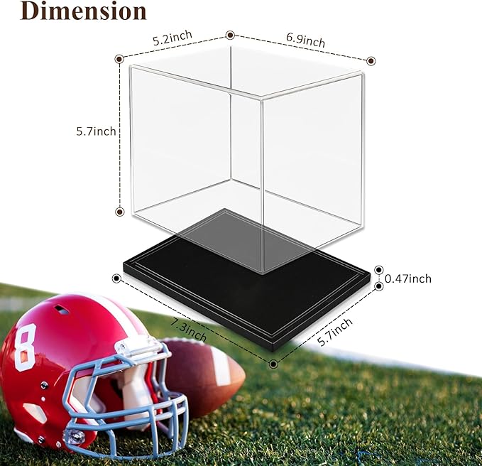 Mini Football Helmet Display Case with Clear Acrylic Cover and Black Solid Wood Base, Great for Sports Enthusiast, Diecast Cards Collectibles Dolls Figurines (Not Full Size)