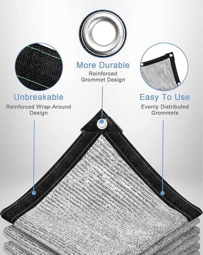 vensovo 70% Aluminum Shade Cloth - Reflective Aluminium Shade Netting Sun Shade Cover with Grommets for Cars, Dogs, Outdoor, RV, Patio (12x16FT)